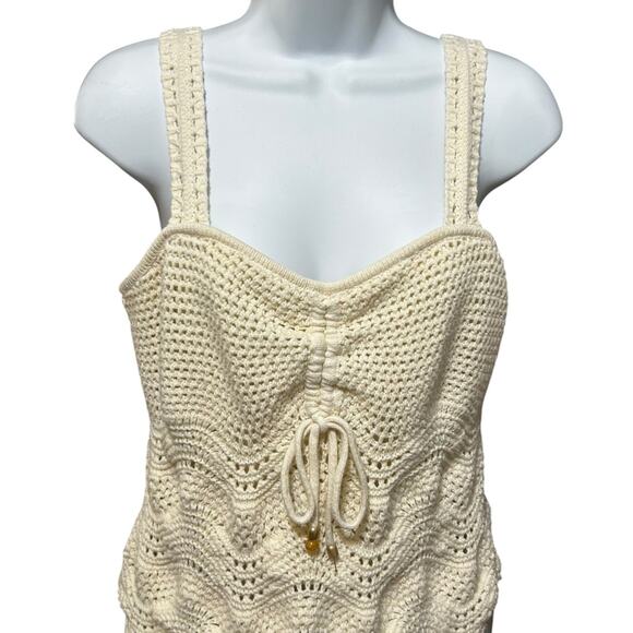 Rachel Zoe Boho Crochet Crop Babydoll‎ Top L Ivory Indie Sleaze Coquette Resort - Picture 7 of 11